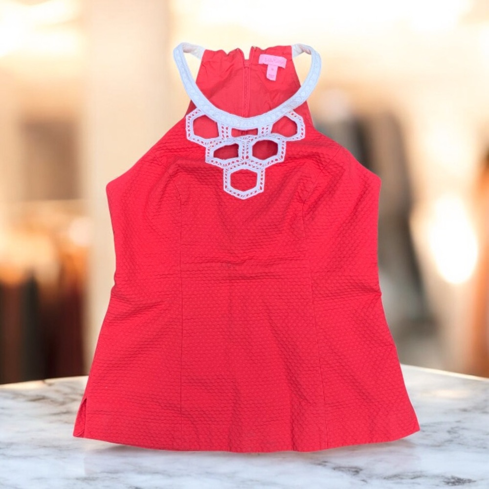 Lilly Pulitzer Red Halter Top with White Trim